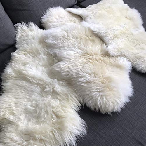 Wildash London - Lussuoso tappeto in pelle di pecora, colore bianco crema, in pile, misura media, 90-100 cm
