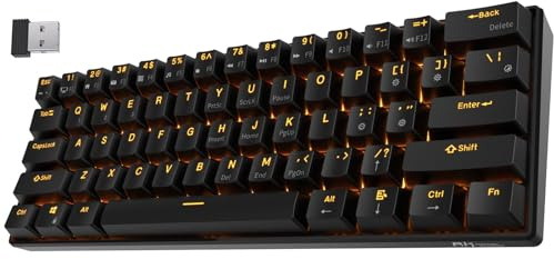 RK ROYAL KLUDGE RK61 Mechanische Gaming-Tastatur, kabellos, 60%, ultrakompakt, mit blauem Clicky-Schalter, kompatibel für die Verbindung mit Mehreren Geräten, Programmable Software, US QWERTY