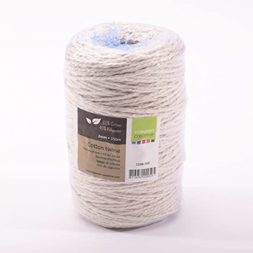 Vaessen Creative Spago Bianco, 2mm x 150m, Corda mix di Cotone per Macramè, Perline per Filettatura, Decorazioni Boho, Per Creare Braccialetti dell’amicizia e per Progetti Artistici Fai-Da-Te