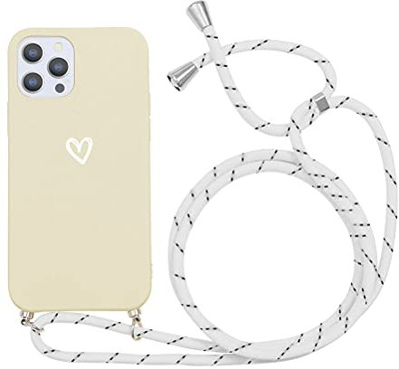 Yoedge Funda con Cuerda para Apple iPhone 7/8/SE 2020/SE 2022 4,7, Correa Colgante con Aesthetic Corazón Motivo Collar Colgar de Cuello Cadena Cordón Carcasa, Silicona Case Cover, Beige
