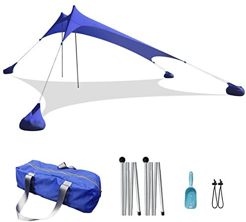 HEBEHO Strandzelt Reise-Strandmuschel Sonnenschutz Shelter UV-Schutz Outdoor Campingzelt für 3-4 Personen mit Tragetasche, 2 Aluminiumstangen, kleines Packmaß (Color : Blue)