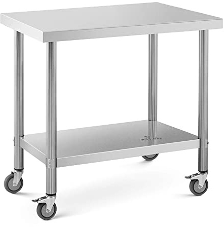 Royal Catering RCAT-90/60-W - Tavolo da lavoro in acciaio inox con ruote, 60 x 90 cm, portata 145 kg