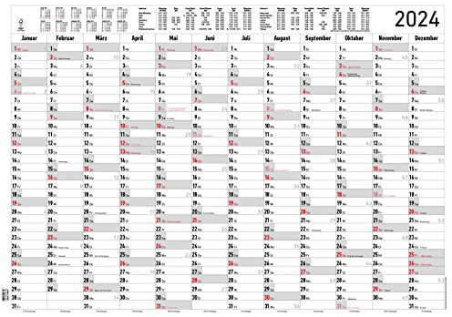 Jahresplaner XL 2024 - Plakat-Kalender 98.6 x 73.5 cm - Ferienübersicht - Arbeitstagezählung - Alpha Edition