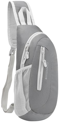 PivotWing Sling Bags For Men Women, Cross Body Bag Men Women Hiking Travel Sports Lightweight Shoulder Chest Bags Small Slim Sling Backpack Dog Walking Daypack Crossbody Bag Teal Light Gray