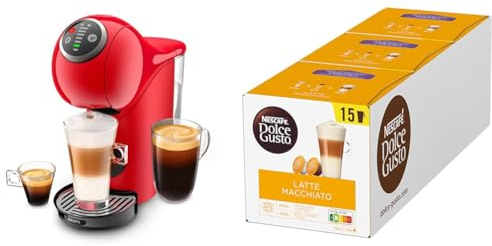 NESCAFÉ DOLCE GUSTO Krups KP3405 Genio S Plus Capsule Machine | Espresso Boost, 15 Bar Pump Pressure | 0.8 L Water Tank | 1500 Watt | Colour Red mit Latte Macchiato