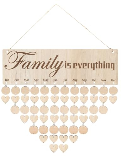 PATIKIL Familien Geburtstagskalender, Holz Wandkalender zur Erinnerung an Familiengeburtstage mit Anhängern, Geschenke für Mama Oma Weihnachtsstil 1, Braun