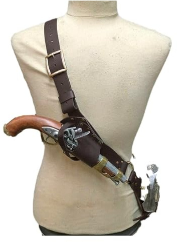 PU-Leder-Schulter-Pistolenholster-Tasche, mittelalterlicher Vintage-Stil | Verdecktes Pistolenholster Steampunk Piratenschwertholster Scheidescheide for Cosplay Hallowee(Brown)