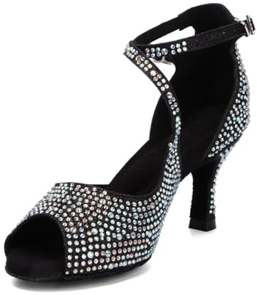 Syrads Scarpe da Ballo Latino da Donna Salsa in Raso Scarpe da Ballo da Ballo da Sala per Principianti sociali Salsa Festa da Ballo Latino,Nero 7.5cm Heel,36 EU