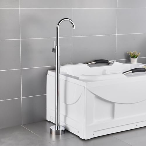 BiaoTeng Badewannenarmatur für Freistehende Badewanne Vertikal Heiße und Kalte Einhebelmischer aus Messing Standarmatur Freistehende Wannenarmatur Silber
