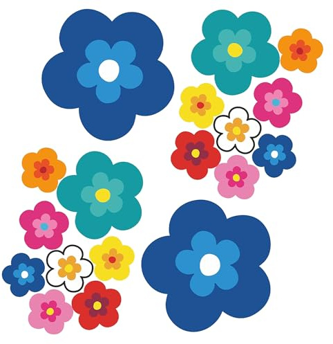 Pril Blumen Lot de 18 autocollants pour voiture - Bleu - Flower Power Retro années 70 - Pour voiture et vitre arrière - Style hippie - Résistant aux UV et aux intempéries - Résistant au lavage