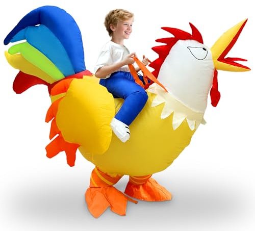 Camlinbo Halloween Inflatable Chicken Costume for Kids, Blow Up Riding On Rooster Animals Costumes Funny Halloween Costume For Boys Girls Teens Cosplay Party