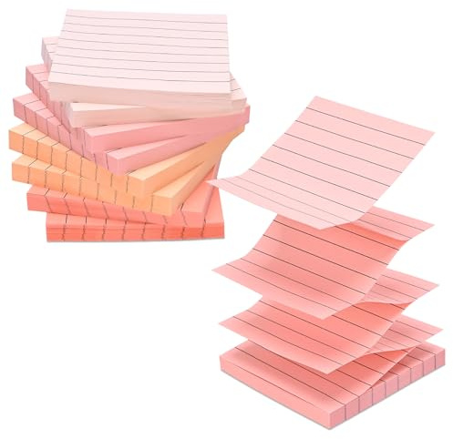 BAYTORY Haftnotizen mit Farbverlauf, liniert, bunt, selbstklebend, 7,6 x 7,6 cm, Notizblöcke für Zuhause, Büro, Schulbedarf, 640 Blatt (Rosa)