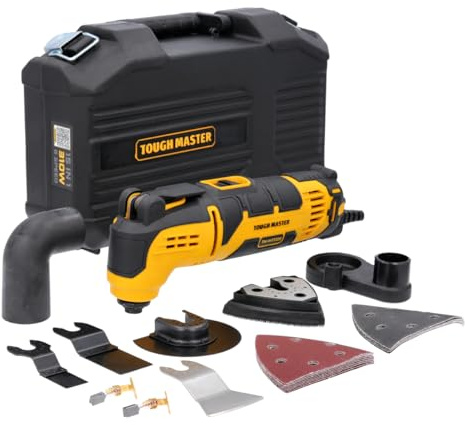TOUGH MASTER Oscillating Multi Tool 310W 6 Variable Speeds 3° Oscillation Angle Quick Change Blade System, Corded Multitool with Accessories Set and Storage Case for Cutting, Sanding, Grinding