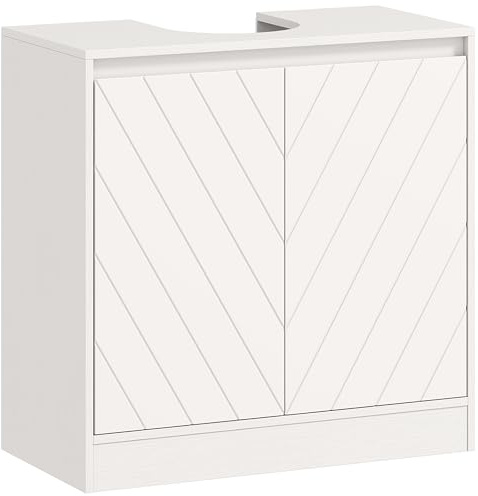 HOMCOM Mueble Bajo Lavabo, Mueble de Baño con 2 Puertas y Estante Ajustable, Armario de Baño para Lavabos con o sin Pedestal, Estilo Vintage, 60x30x59,8 cm, Blanco
