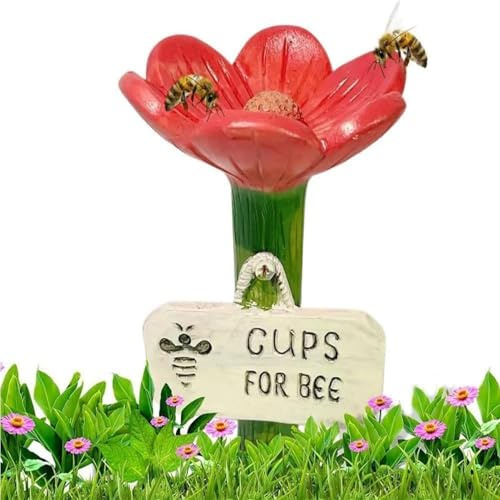 Station d'arrosage d'abeilles en céramique en Forme de Fleur, Alimentateur de Colibri avec Conception de Fleur, Stations d'eau de Fleurs décoratives pour Les Abeilles, Papillon, Alimentateur (Red)