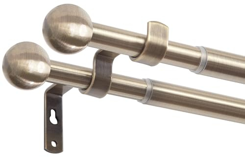 Mardom Barra de cortina doble de 120 – 210 cm – Barra de cortina de metal, rodillo de latón – Diseño minimalista – Fácil montaje – Doble funcionalidad – Latón – Bola