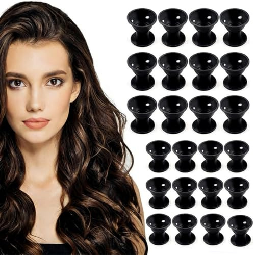 AEKZOX 30x Bigodini in Silicone Styling Senza Calore per Capelli Facile Acconciatura Notturna (15x Grandi, 15x Piccoli) (Nero)