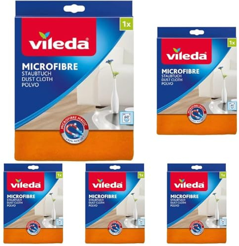 Vileda Microfaser Staubtuch - entfernt Staub ohne Aufwirbeln, 5er Pack, Orange