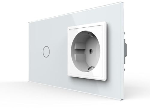 LIVOLO Touch Dimmer Lichtschalter und Schuko Steckdose für Unterputz inkl. Glasblende aus Kristallglas in Weiß