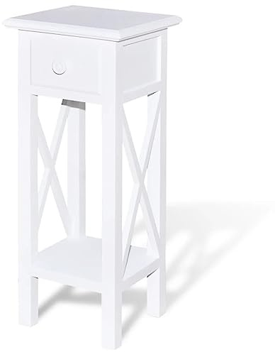 vidaXL Mesita Auxiliar con cajón Blanca