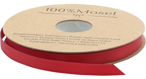 100 % Mosel satinband, i rött (10 mm x 25 m), matt glänsande presentband, ädelt band för dekoration och pyssel, för att packa in speciella gåvor, för bröllop, jul och mycket mer.