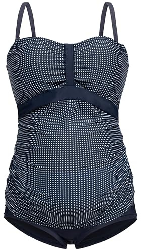 Herzmutter moderskap tankini moderskap badkläder - tvådelad baddräkt för gravida kvinnor - bandeau tankini set - randiga prickar - överdimensionerade - UV-skydd 50-7000 (Blå-Poäng, M)