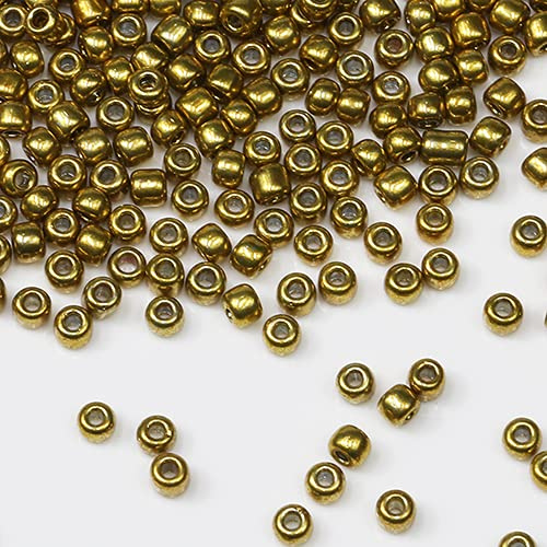 Tibaoffy Gold Beads Size 8/0 Crafts Glass Seed Beads 3mm for Jewelry Making (Total About 100g About 3600pcs)