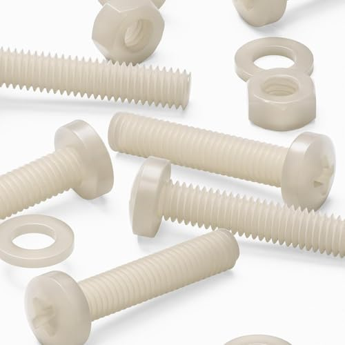 50x vis de mécanique en nylon naturel M6 x 30mm + écrous et rondelles | Vis robustes, sans corrosion, non conductrices et non magnétiques, avec empreinte en croix