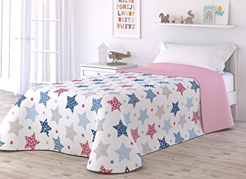 Victorio & Lucchino Colcha Infantil de Verano y Primavera. Ligera Colcha cubrecama de Microfibra. (Estrellas Rosa, Cama 105cm)