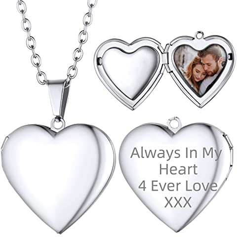 Supcare Collier avec médaillon en forme de coeur, 03 Collier en argent avec photo personnalisée, 55 cm de chaîne à pendentifs ajustable pour cadre photo, cadeaux d'anniversaire de Noël pour les filles