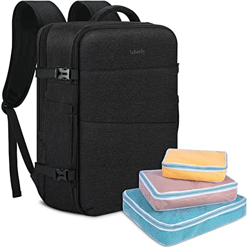 Lubardy 40L Laptop Rucksack Herren Wasserdicht 17.3 Zoll mit 3 Aufbewahrungstaschen Reiserucksack für Arbeit Schule Wochenende Reise Schwarz
