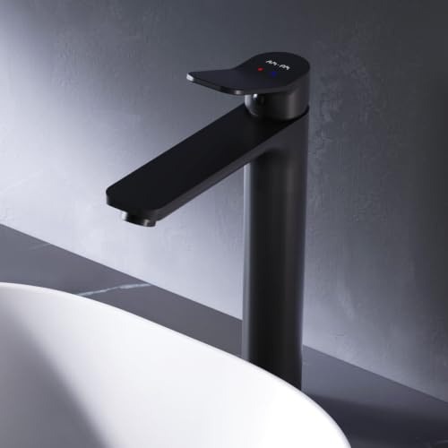AM.PM Einhebel-Waschtischarmatur Hoch, kratzfester Wasserhahn, Waschbeckenarmatur, Auslaufhöhe 231mm, für Aufsatzwaschtisch geeignet, Schwarz matt (X-Joy FXA92022-Neu)