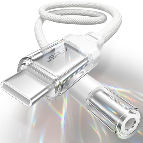 JSAUX USB C Kopfhörer Adapter Aux, USB C auf 3.5 Klinke Adapter Audio für iPhone 15 Pro Max/15 Pro/15,Samsung S24/S24+/S24 Ultra/S23/S22/S21/S20,Huawei P40/P30 Pro,Mate40/30,Pixel 4/3-Transparent