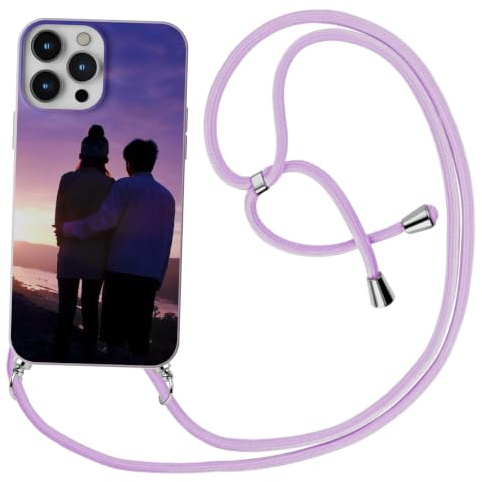 DCPPCY Personalisierte Handyhülle mit Handykette für iPhone 12/12Pro Selbst gestalten mit eigenem Foto, Text oder individuellem Design TPU Schutzhülle mit Kordel Perfektes persönliches