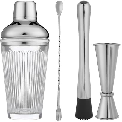 Silver cocktail shaker set – inkluderar mätjigger, blandsked och muddler med 47 cl glas martini shaker flaska rostfritt stål barverktyg, hem bar tillbehör drinkmixer, barartiklar present set
