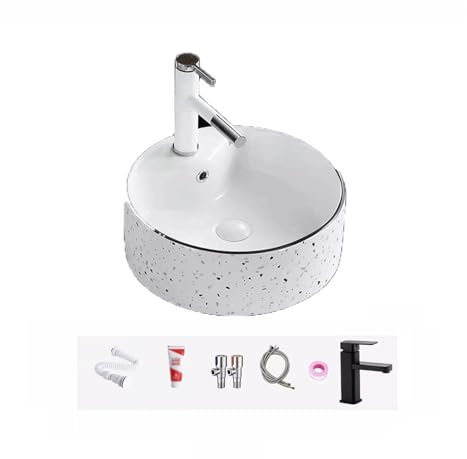 CUISGOR Lavandino da Bagno a Incasso Lavabo da appoggio Rotondo Moderno di Piccole Dimensioni sopra lavabo for la casa, lavabo Singolo, Bagno, Balcone, lavabo in Ceramica Lavandini da Bagno