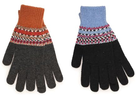 A2Z Mens Thermal Warm Winter Fairisle Wool Gloves - 2 Pack Full Fingers Fuzzy Stretchy Knitted Snow Mittens - One Size Fits All