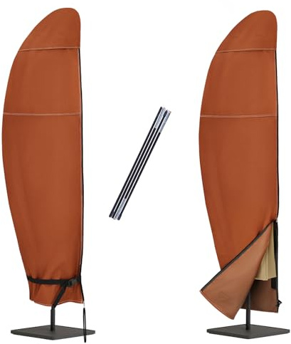 NettyPro Patio Outdoor Umbrella Cover for 12 to 14FT Offset Umbrella, Fade Resistant Waterproof Patio Cantilever Parasol Banana Umbrellas Cover with Zipper and Rod, Brown