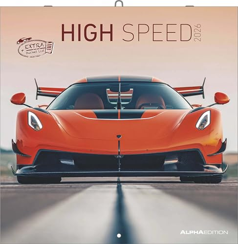 Alpha Edition - Calendario de pared High Speed 2026 – Calendario de bolsillo de 30×30 cm, con 12 motivos de autos de lujo, kalendarium de 6 idiomas e información adicional, calendario de pared