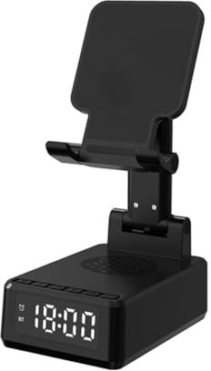 Telefonstativ för skrivbord, väckarklocka med hög volym bärbar trådlös laddning 3-i-1 stationär mobiltelefonhållare för iPhone 16 15 14 13 12 11 Pro Max XR X 8, HUAWEI, Galaxy, XIAOMI, alla telefoner