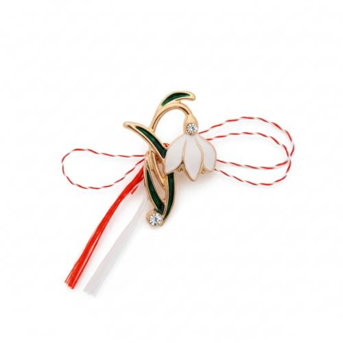 Martisoare Broche perce-neige – Tradition printanière roumaine – Épingle en émail floral avec finition dorée – Porte-bonheur pour fête du 1er mars – Cadeau pour femmes et filles