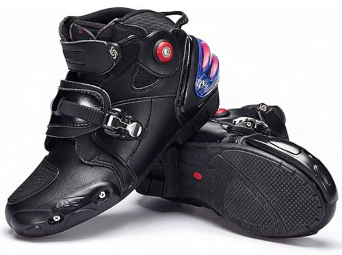 Genérico Botas De Moto Para Hombre, Botines Transpirables, Zapatillas De Moto De Cuero Impermeables, Botas De Moto De Calle, Para Carreras Todoterreno En Quad(Negro,41 EU)