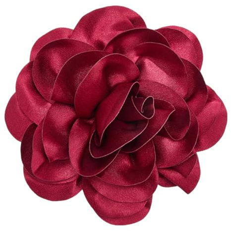 CRASPIRE Broche de Rosa Rojo de 7.8(5) cm con Solapa Delicada Satén Hecho A Mano Estilo Vintage Elegante Grande con Flores Mujer Vestido Novia Boda Fiesta Baile Banquete Accesorios Ropa