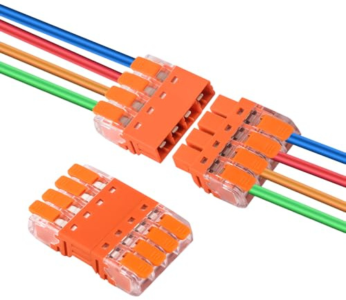 10pcs Lever Wire Connectors, 4 Ports Electrical Splicing Compact Terminal Blocks Pluggable Male Female Connectors for Wiring AWG 24-13