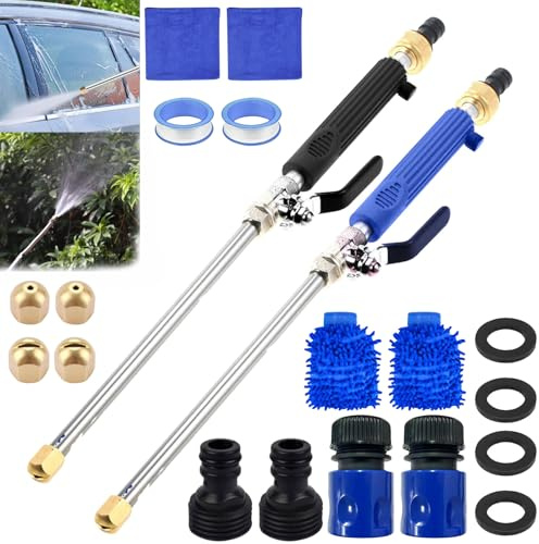 Jethose, Jethose Pressure Washer, Jethose Pressure Washer Wand, 18 Inch High Pressure Garden Hose Nozzle Attachment, 2-In-1 Power Washer With 2 Spray Tips, Quick Connectors & Gloves for Car (2Pcs,Mix)