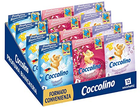 Coccolino Profuma Biancheria, 3 Sacchetti per Ogni Confezione di Fragranze Assortite, Profumo Primavera, Fiori di Tiarè & Frutti Rossi, Ylang Ylang, Confezione da 12 per un Totale di 36 Sacchettini