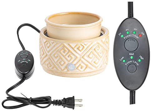 Scaldacandele elettrico in ceramica con timer di sicurezza | 2 in 1 automatico Plug in Scalda fragranze per cera profumata e candele in barattolo | Deodorante decorativo con piatto rimovibile,