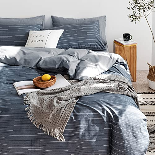 GETIYA Modern Bettwäsche 220x240 Baumwolle Bettbezug Damen Herren Streifen Bettwäsche Blau Gestreift Bettbezug Paar Bett Geometrische Bettwaesche mit Reißverschluss und 2 Kissenbezug 80x80