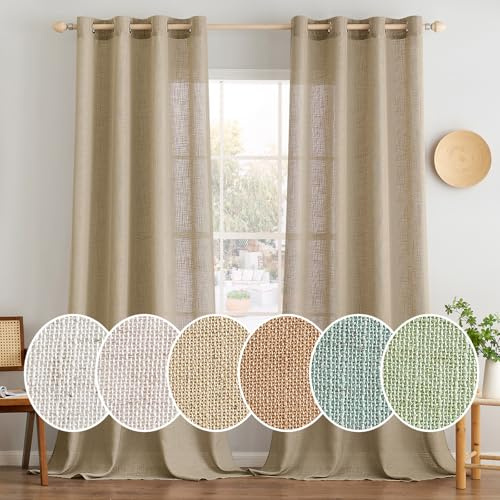 MIULEE Gardinen Leinen Halbtransparent Ösenvorhang Dunkelbraun 225x140 cm | 2er Set, Leinenoptik Modern Voile Vorhänge mit ösen, für Wohnzimmer Kinderzimmer Raumteiler, schlaufenvorhang