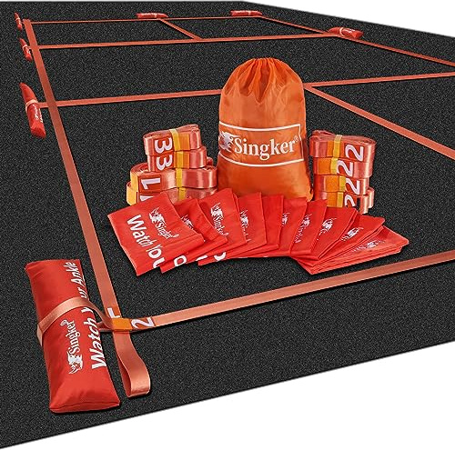Singker Tragbares Pickleball-Platzmarkierungs-Set, innovatives Produkt, Sandsäcke mit Reißverschluss halten Wind vor Verwirrung, temporäre Pickleball-Grenzlinien, Netz Nicht im Lieferumfang enthalten